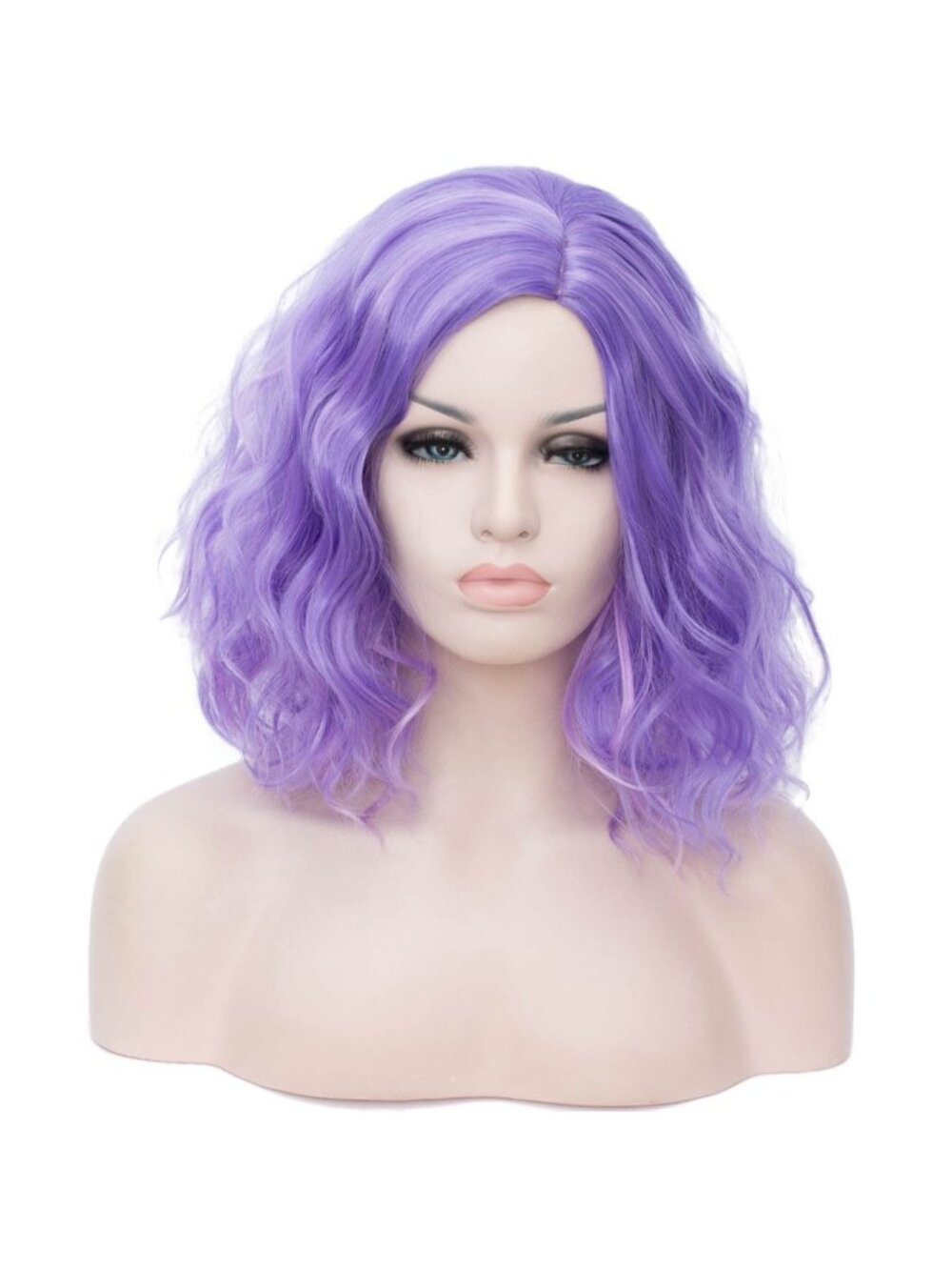 Women's Purple Wavy Curly Bob Heat Resistant Cosplay Halloween Party Wig